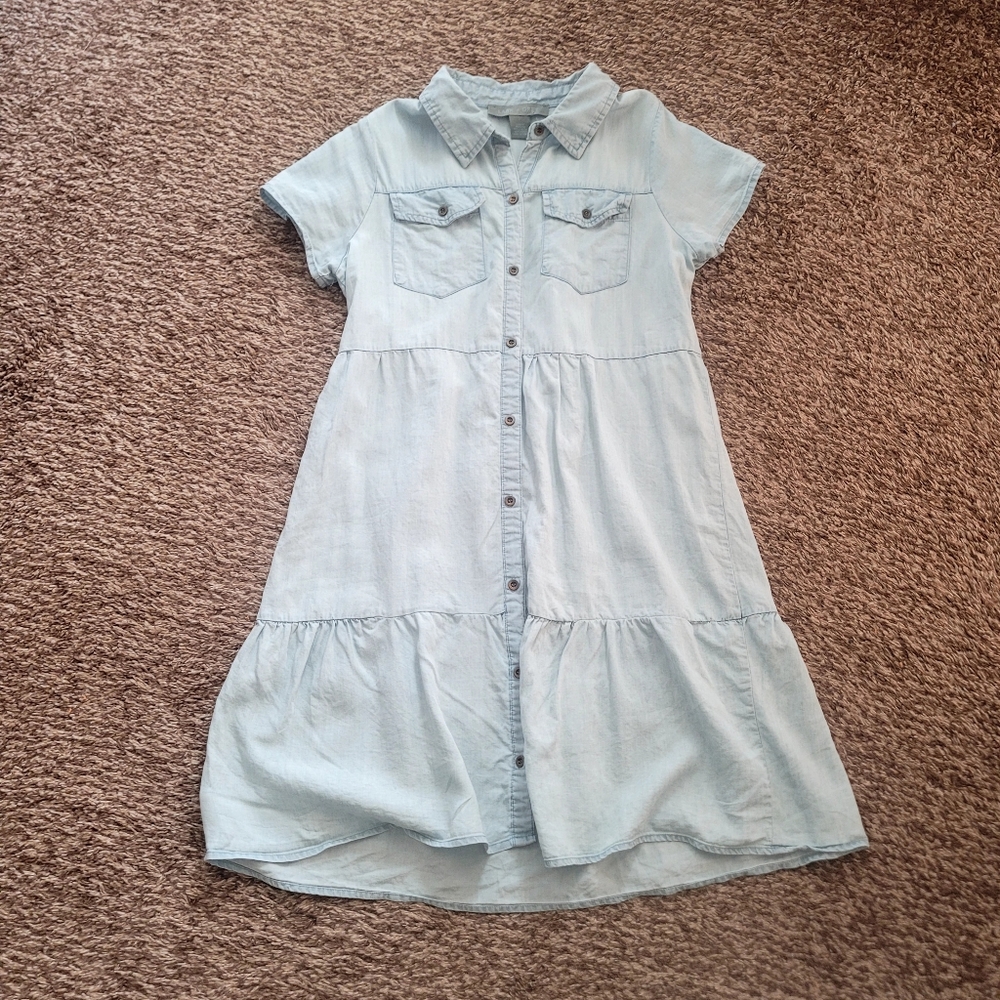Lark + Grey Shirtdress Womens Size Small Babydoll Tiered Button Down Light Blue